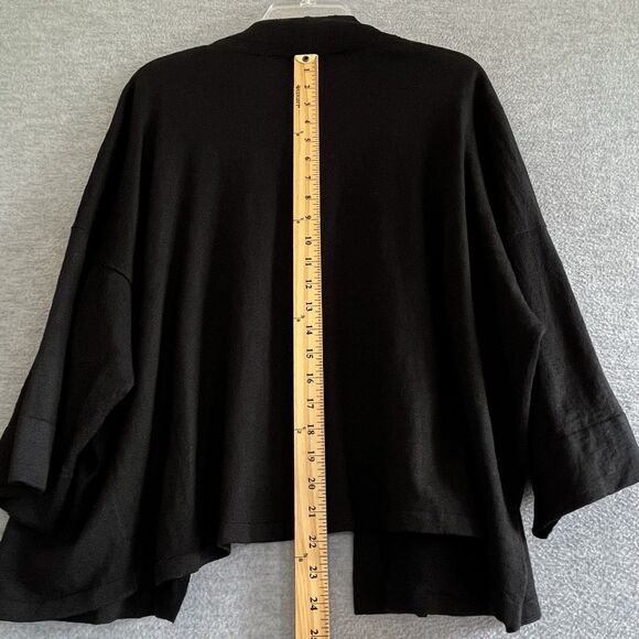 Eileen Fisher Lagenlook Kimono Cardigan Size L XL Black Minimalist Organic Linen - Picture 7 of 10